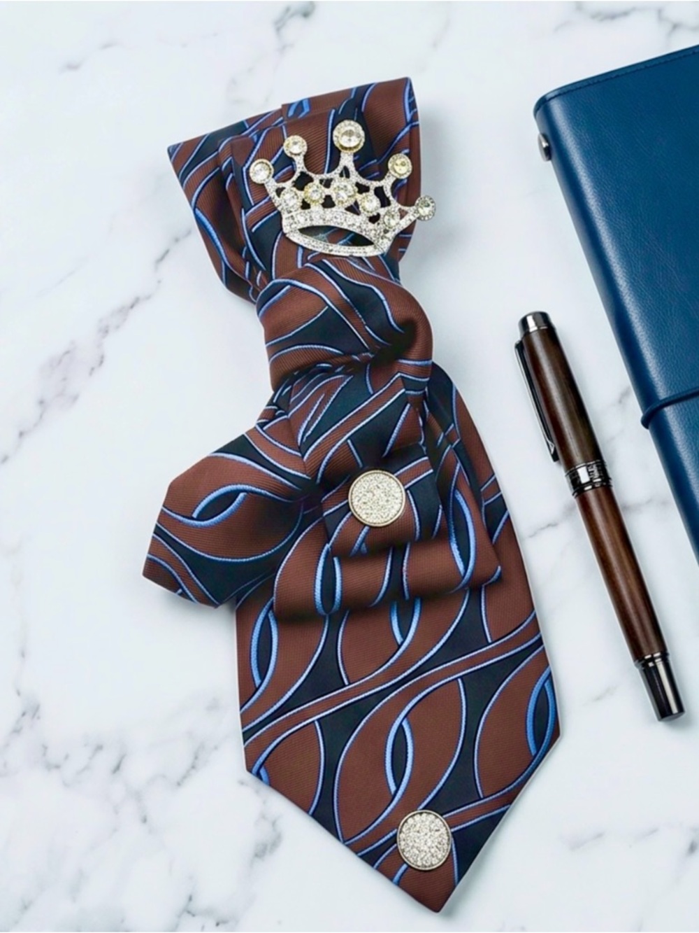 Unisex Brown and Blue Patterned custom-made Tie